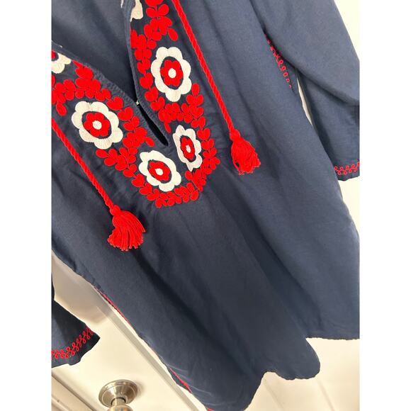 J. Crew Women's Red Embroidered Floral Beach Cover-Up Tunic Dress Blue Small - Picture 4 of 11